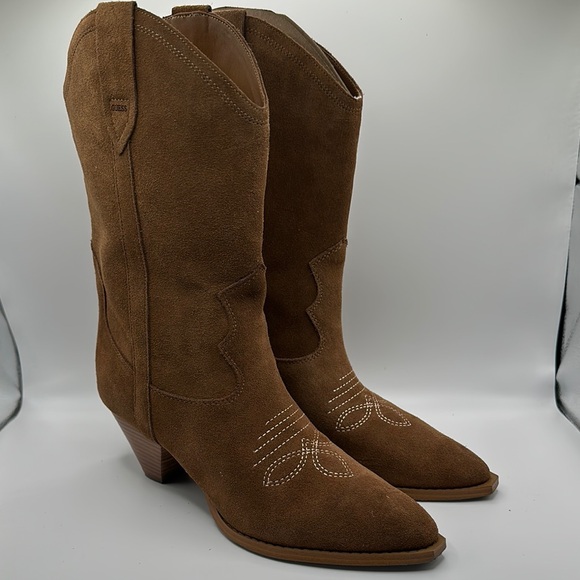 Guess Sz 10 Odilia‎ Ankle Boot Suede Brown Heeled Boots Cowgirl Western NEW - Picture 2 of 11